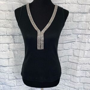 Passport 100% cotton ribbed women L tank w/rhinestone neckline